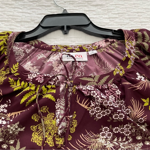 Denim and Company Blouse Floral Long Sleeve Like New 1X Brown Green White - Picture 9 of 9